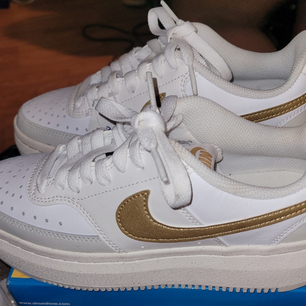 Nike Court Vision Alta sneakers in white and light bone